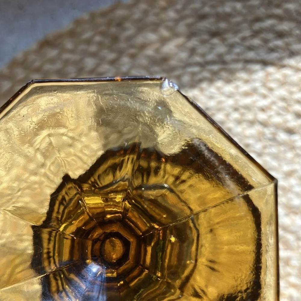 (4) Vintage Amber Octagonal Glasses by Independence